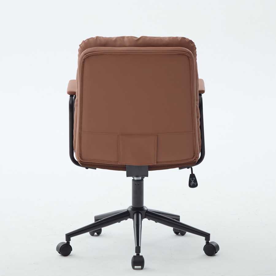 Back view of brown ergonomic office chair showing full backrest and sturdy base. Built for ergonomic support and daily use.