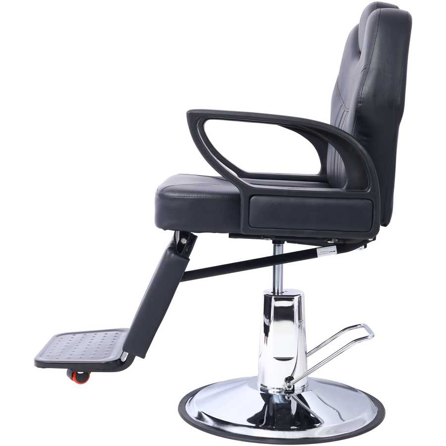 Adjustable PU Leather Barber Chair with chrome hydraulic base and footrest, designed for salon professionals