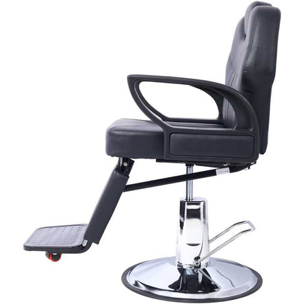 Adjustable PU Leather Barber Chair with chrome hydraulic base and footrest, designed for salon professionals