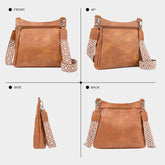 Brown leather handbag shown from multiple angles on a white background