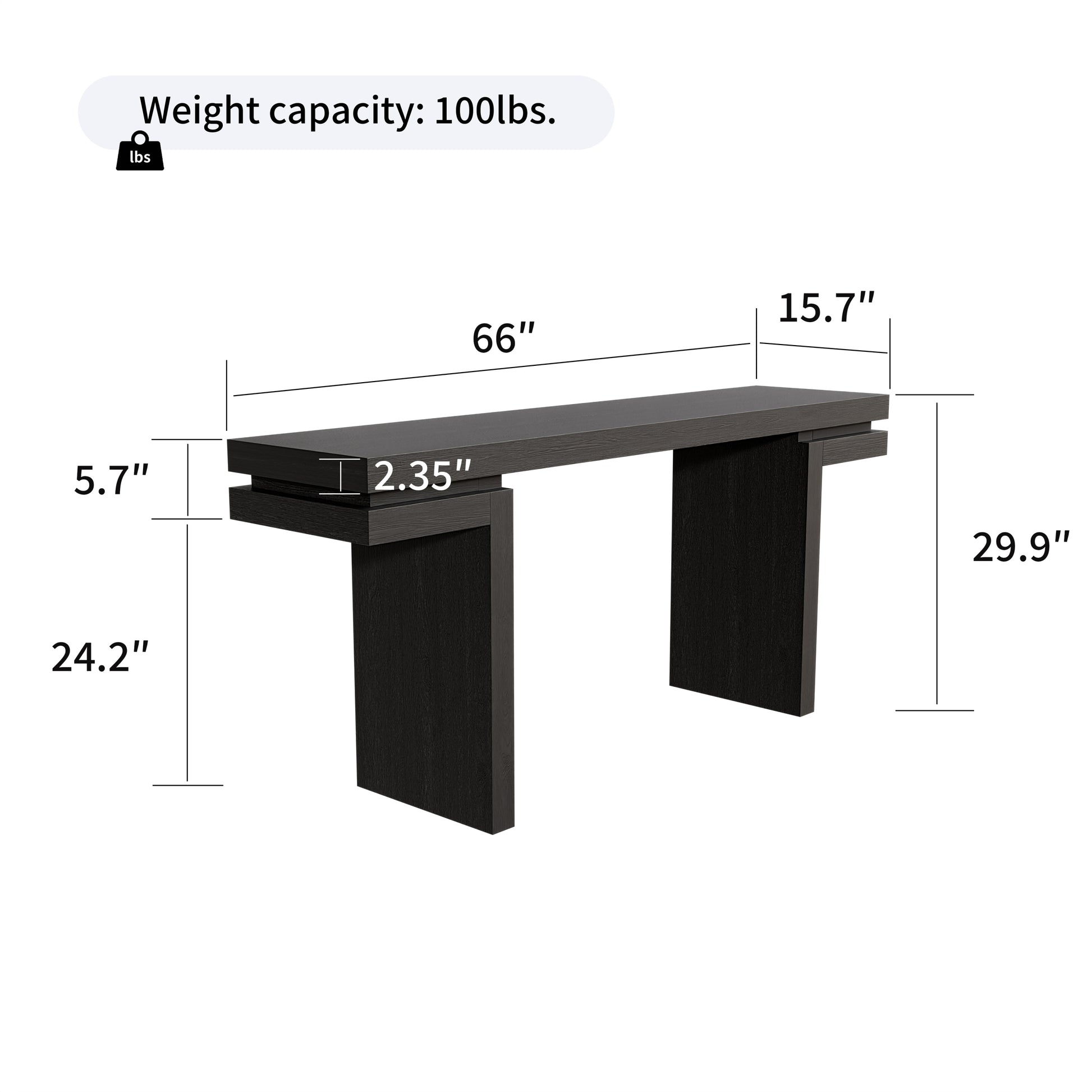 66' Extra Wide Real Wood Veneered Console Table, Minimalist Sofa Table Behind Couch for Entryway, Hallway, Living Room, Home Office, Black