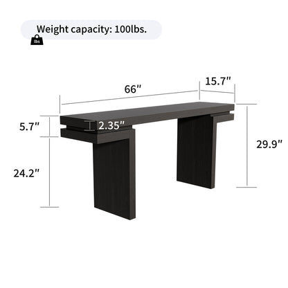 66' Extra Wide Real Wood Veneered Console Table, Minimalist Sofa Table Behind Couch for Entryway, Hallway, Living Room, Home Office, Black