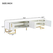 Dimensions of modern TV stand with detailed measurements, showing spacious interior and adjustable shelving for large TVs.