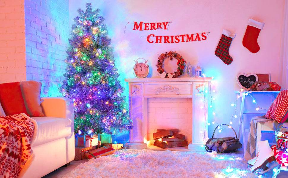 6FT Silver Pre-Lit Christmas Tree, 800 Tips & 300 LED Lights