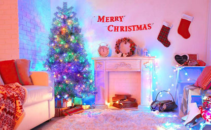 6FT Silver Pre-Lit Christmas Tree, 800 Tips & 300 LED Lights