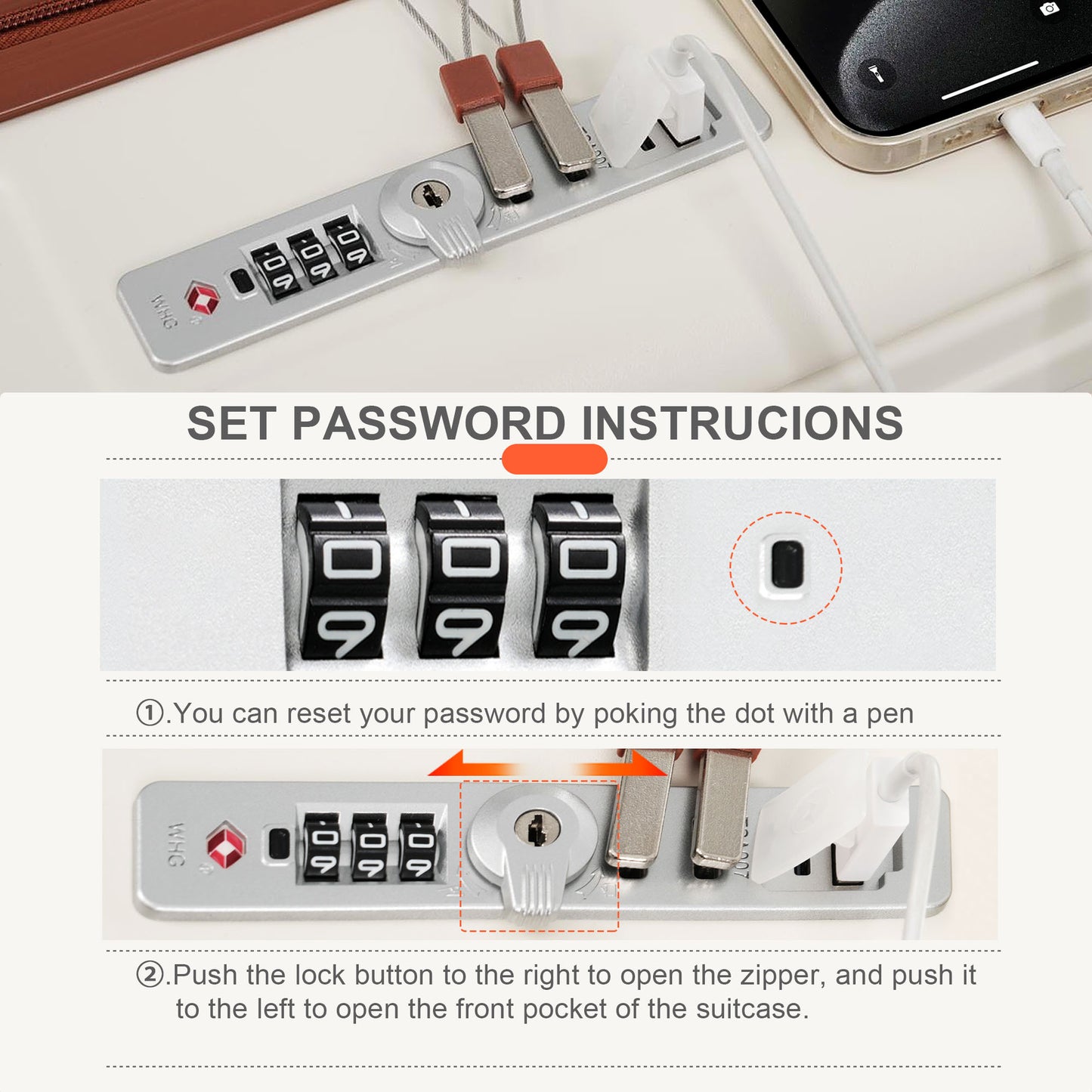 4-Piece Luggage Set with USB Charging Ports - 20in Carry-On (Front-Opening for Laptop) 28in Checked Suitcase with TSA Lock Travel Duffel Bag Wet-Dry Toiletry Bag, ivory and brown