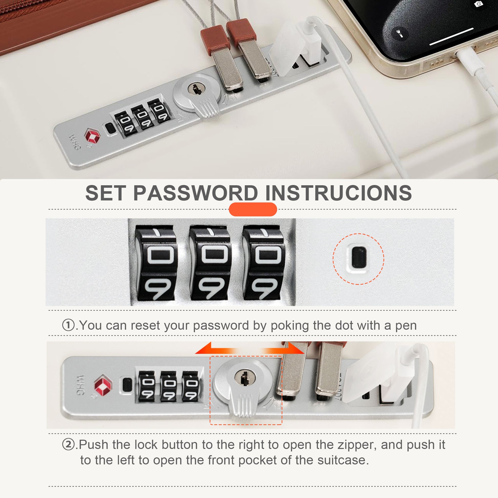 4-Piece Luggage Set with USB Charging Ports - 20in Carry-On (Front-Opening for Laptop) 28in Checked Suitcase with TSA Lock Travel Duffel Bag Wet-Dry Toiletry Bag, ivory and brown