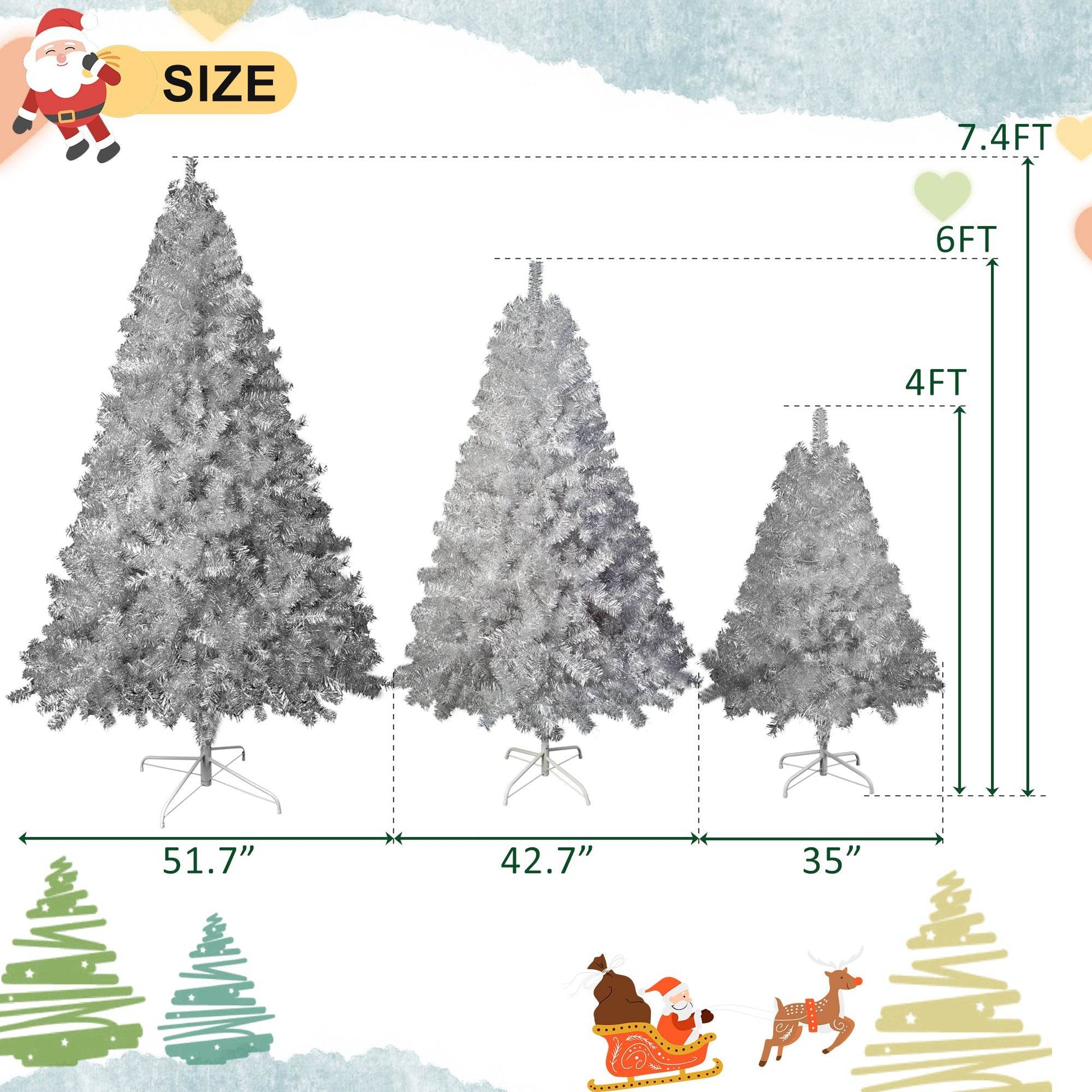 6FT Silver Pre-Lit Christmas Tree, 800 Tips & 300 LED Lights