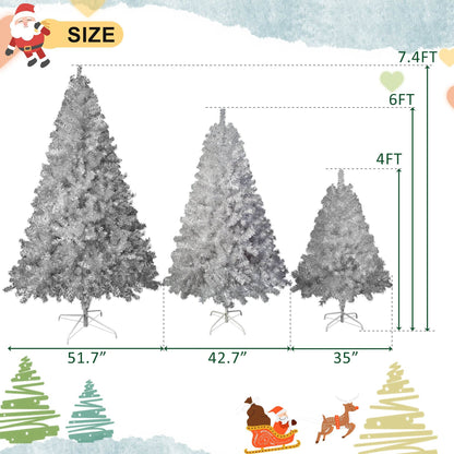 6FT Silver Pre-Lit Christmas Tree, 800 Tips & 300 LED Lights