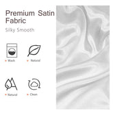 Silky satin fabric with care instructions on a white background