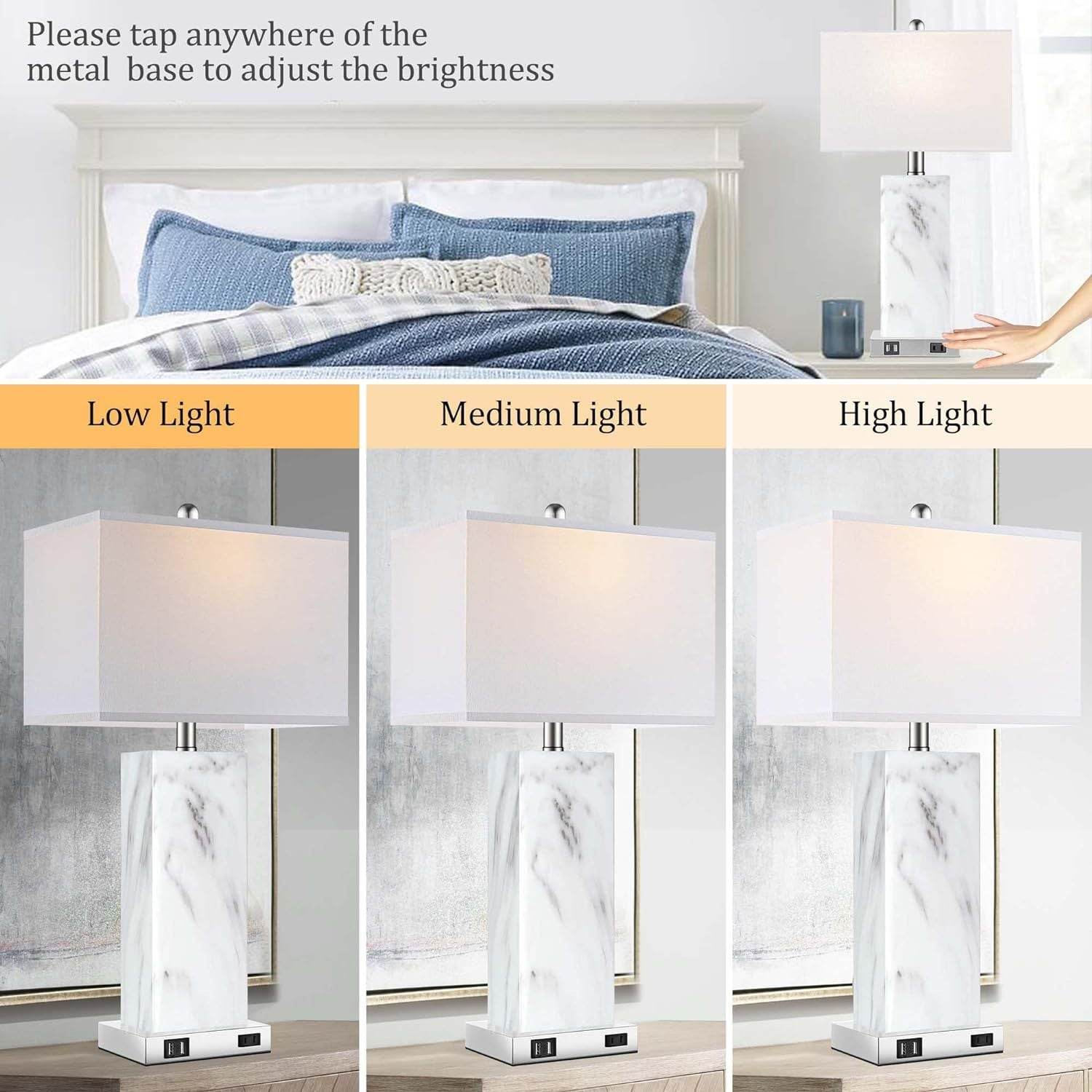 Modern Touch Control Table Lamps Set with USB Port