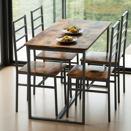 5 Piece Metal and Wood Indoor Modern Dining Table Furniture Set for 4, Dining Table Chairs