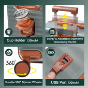 Luggage Sets 5 Piece with Front Opening , Hardside Expandable Carry on Suitcase with Spinner Wheels TSA Lock USB Port Cup Holder Duffel Bag and Toiletry Bag