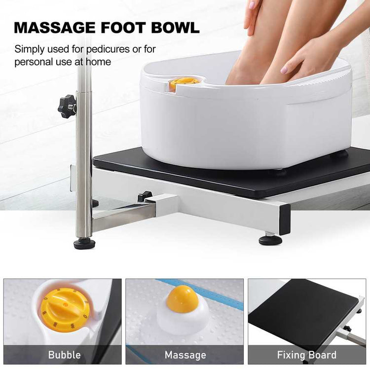 Massage foot bowl with a person using it, showing close-ups of the bowl&