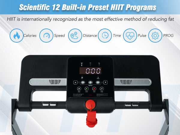 Treadmill control panel with built-in preset HIIT programs for effective fat reduction