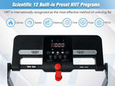 Treadmill control panel with built-in preset HIIT programs for effective fat reduction