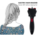 Electric hair braider with a braided hairstyle illustration on a white background