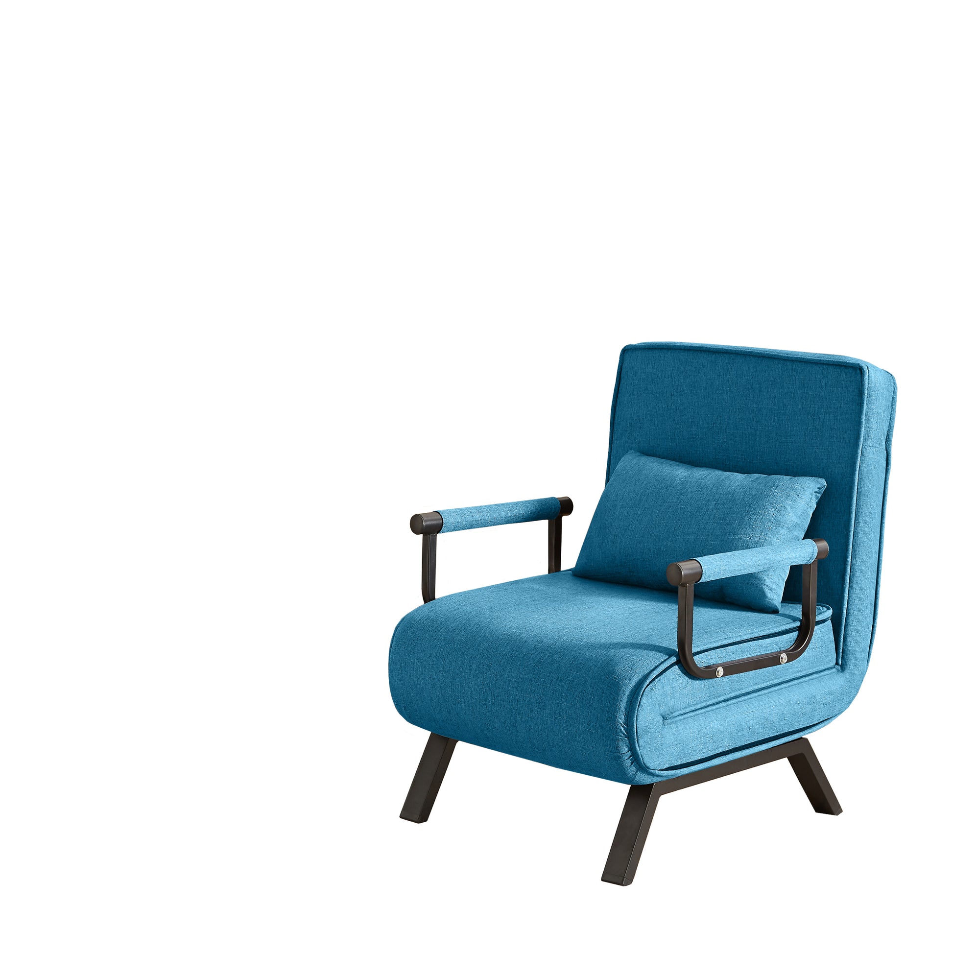 Convertible Folding Chair Bed - Compact & Multi-Functional in blue linen, displayed as a modern armchair with cushion, perfect for space-saving furniture needs.