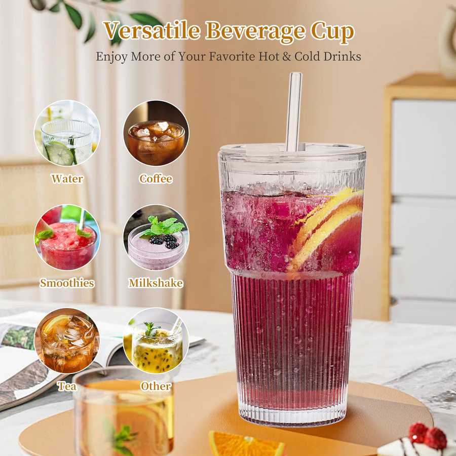 Reusable glass beverage cup with silicone ring for leak-proof drinking of hot and cold drinks
