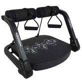 Black exercise device with arm and leg attachments on a white background