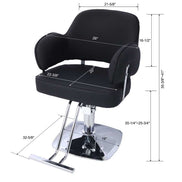 Salon Styling Chair - Heavy Duty Salon Chair in black with wide seat, chrome base, and adjustable height for professional hair salons.
