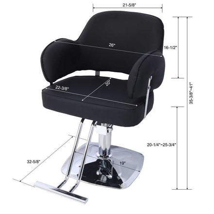 Salon Styling Chair - Heavy Duty Salon Chair in black with wide seat, chrome base, and adjustable height for professional hair salons.