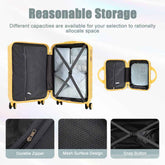 Yellow ABS spinner luggage set with durable zippers, mesh surface design, and a 14-inch cosmetic case for travel organization