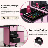 Pink nail art table with adjustable height and sturdy wheels