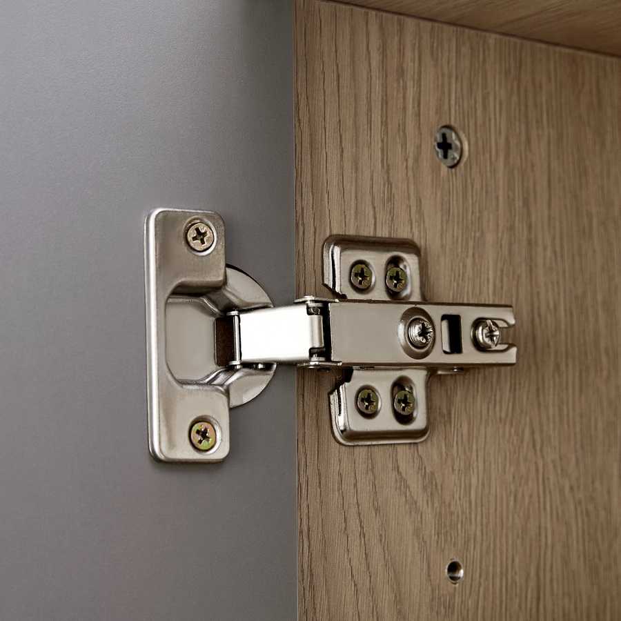 Durable metal hinge detail on the Multi-functional Shoe Storage Bench & Cabinets ensures smooth cabinet door operation and longevity.