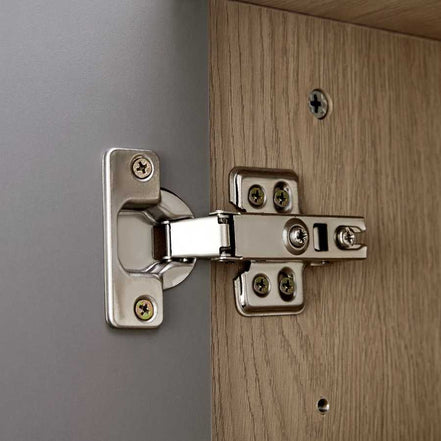 Durable metal hinge detail on the Multi-functional Shoe Storage Bench & Cabinets ensures smooth cabinet door operation and longevity.