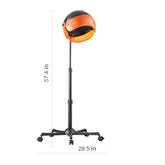 Orange and black punching bag with height and width measurements on a white background
