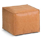 Brown leather cube ottoman on a white background