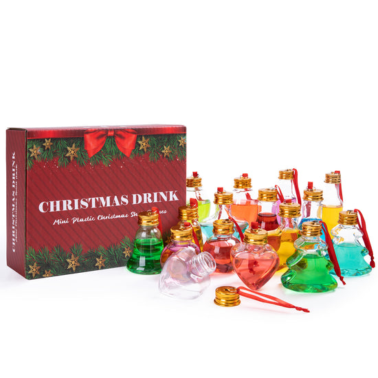 16Pcs Clear Christmas Ornament Balls, 50ml Reusable Plastic Ornament Balls, Fillable Christmas Shot Glasses for Christmas Tree Hanging Decoration White Elephant Gift
