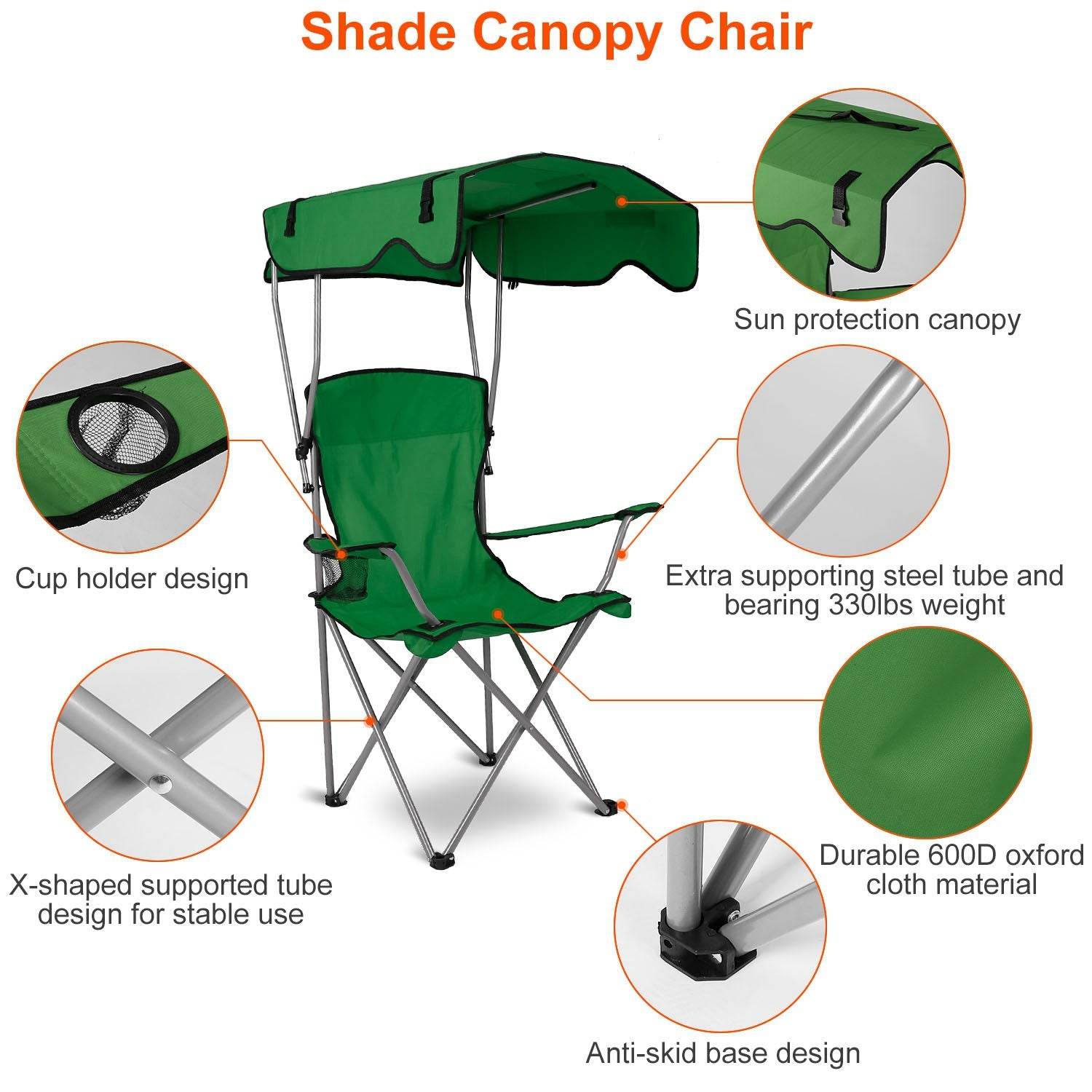 MLNshops Camping Chair with Sun Shade for Relaxing at the Beach