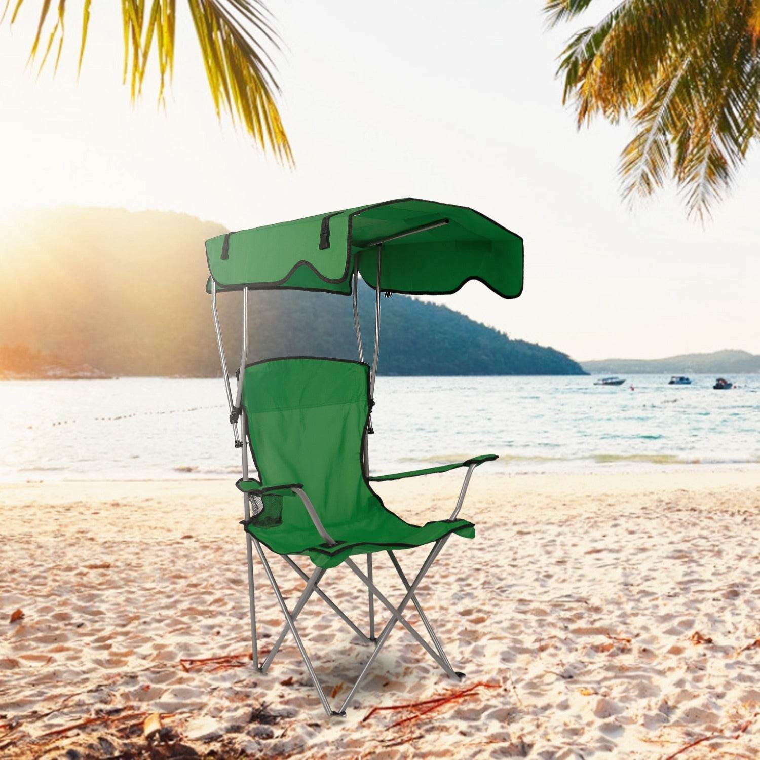 MLNshops Camping Chair with Sun Shade for Relaxing at the Beach