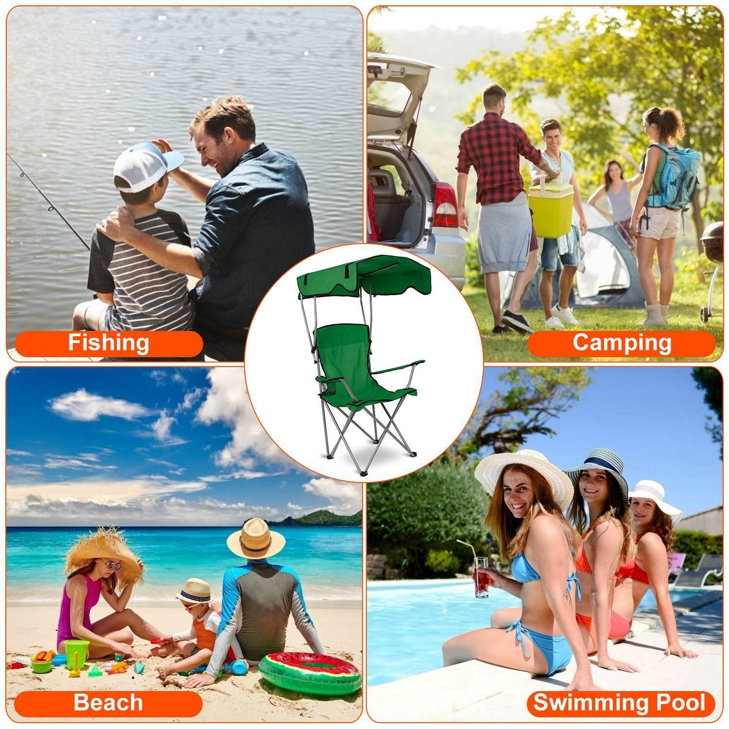 MLNshops Camping Chair with Sun Shade for Relaxing at the Beach