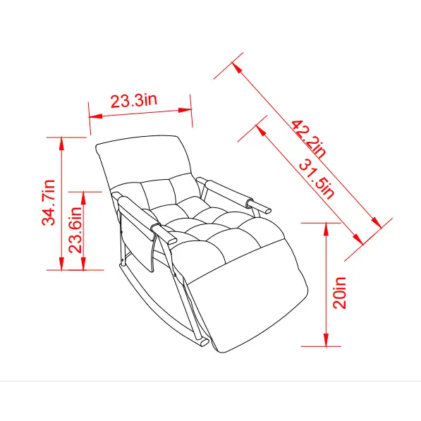 Casual folding rocking chair upholstered, lounge rocking chair adjustable high back and footrest, side pockets placed in living room bedroom balcony MLNshops]