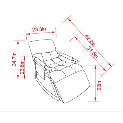 Casual folding rocking chair upholstered, lounge rocking chair adjustable high back and footrest, side pockets placed in living room bedroom balcony MLNshops]