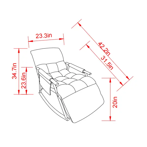 Casual folding rocking chair upholstered, lounge rocking chair adjustable high back and footrest, side pockets placed in living room bedroom balcony MLNshops]