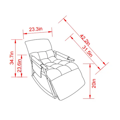 Casual folding rocking chair upholstered, lounge rocking chair adjustable high back and footrest, side pockets placed in living room bedroom balcony MLNshops]