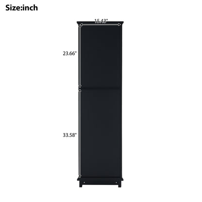 63" Tall Bathroom Storage Cabinet with Glass Doors, Free-Standing, Two Drawers, and Adjustable Shelves, MDF Board, Painted Black