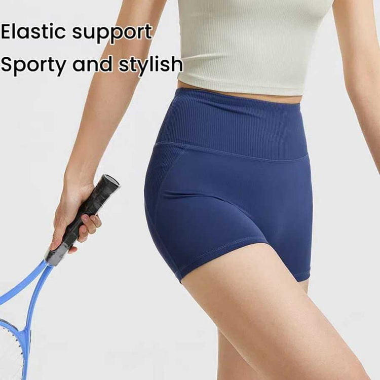 Whale blue Yoga Shorts Tummy Control - High Waist with elastic support, designed for a sporty and stylish fitness look.