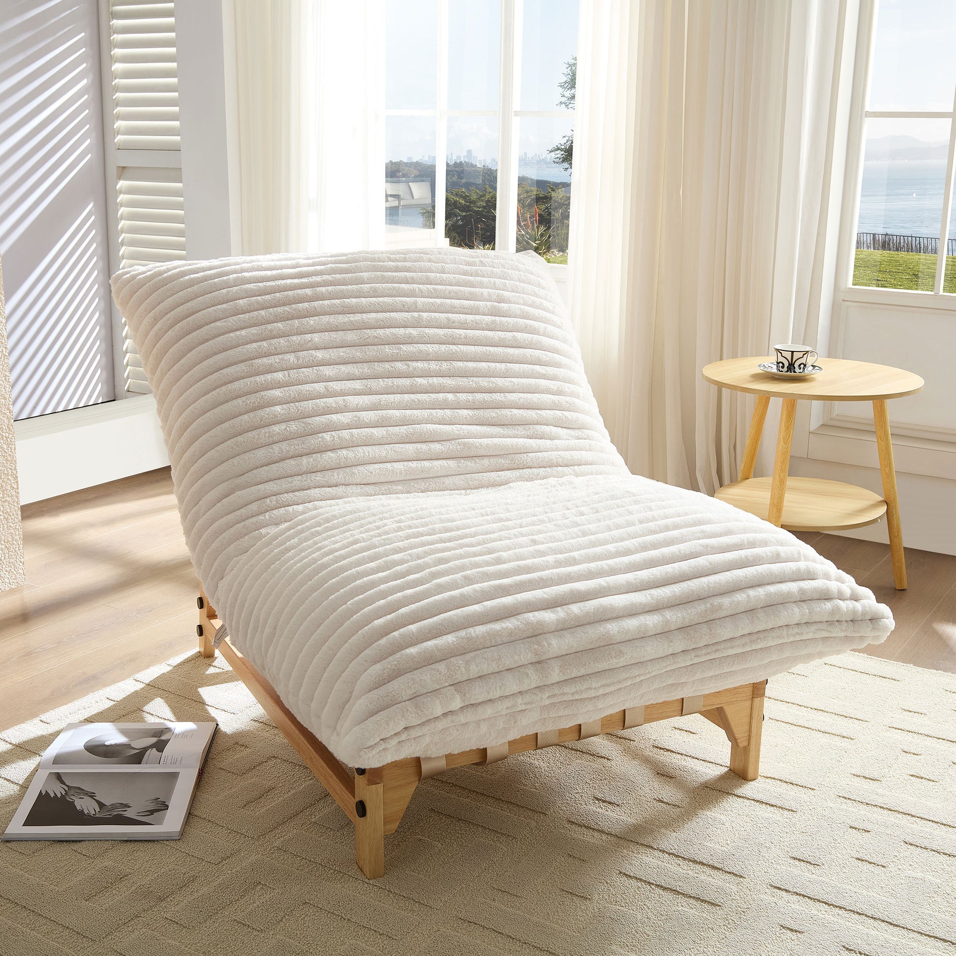 Accent Armless Lazy Sofa, Casual Single Sofa, Corduroy Fabric, For Living Room And Bedroom , With Backrest, Single Seat, OFF-WHITE
