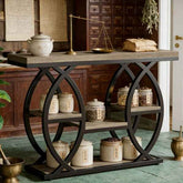 Decorative shelf with jars and a scale in a rustic kitchen setting