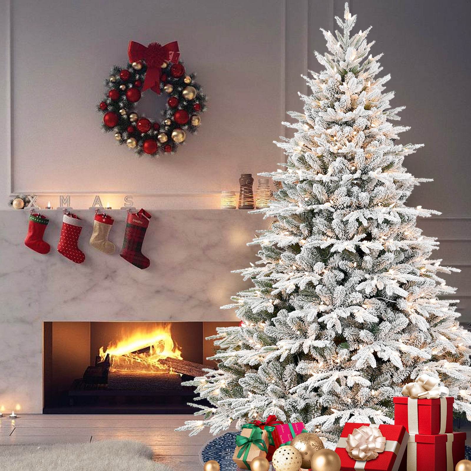 4ft Flocked Pre-Lit Christmas Tree with 150 Lights Default