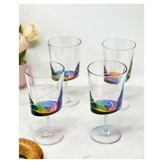 LeadingWare Unbreakable Plastic Wine Glasses Set of 4 with iridescent base, 12oz BPA-free design for indoor and outdoor entertaining.