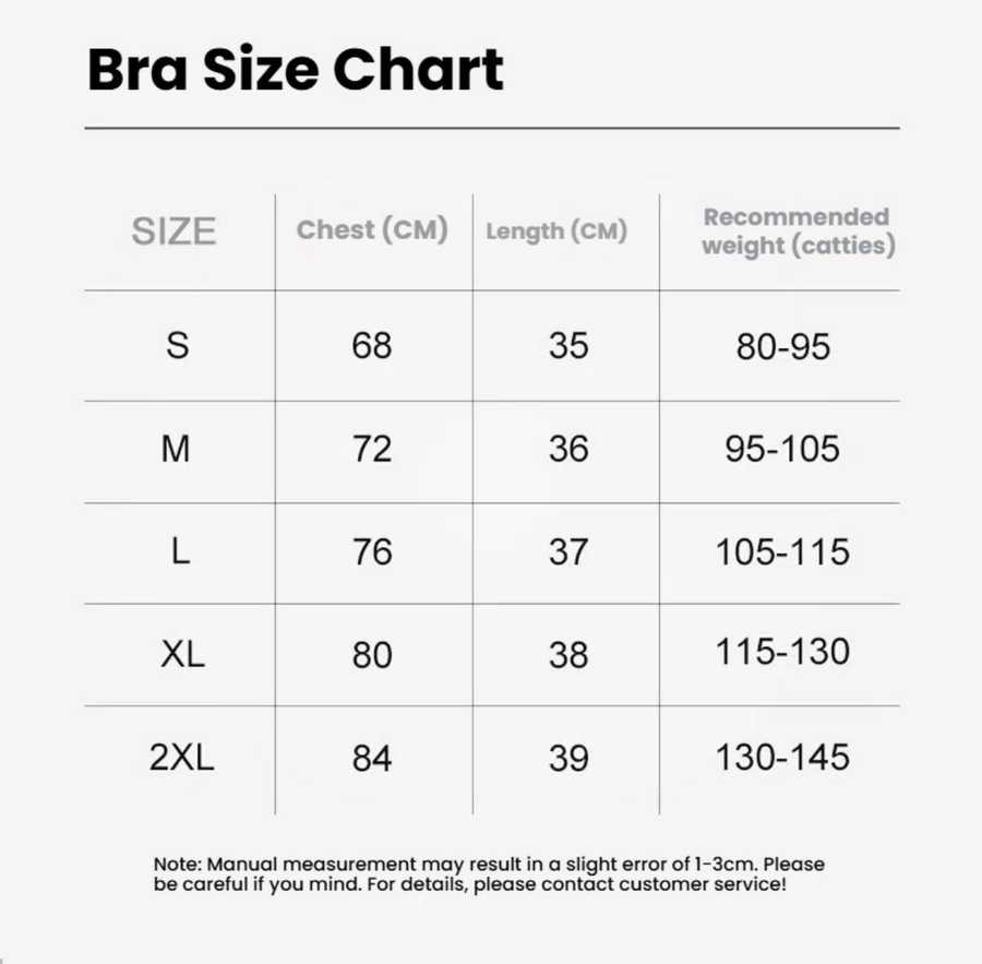 Bra size chart for Yoga Clothes Top - Slim Fit, showing chest measurements, length, and recommended weight for sizes S to 2XL.