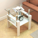 MLNshops white glass end table with shelf - Tempered