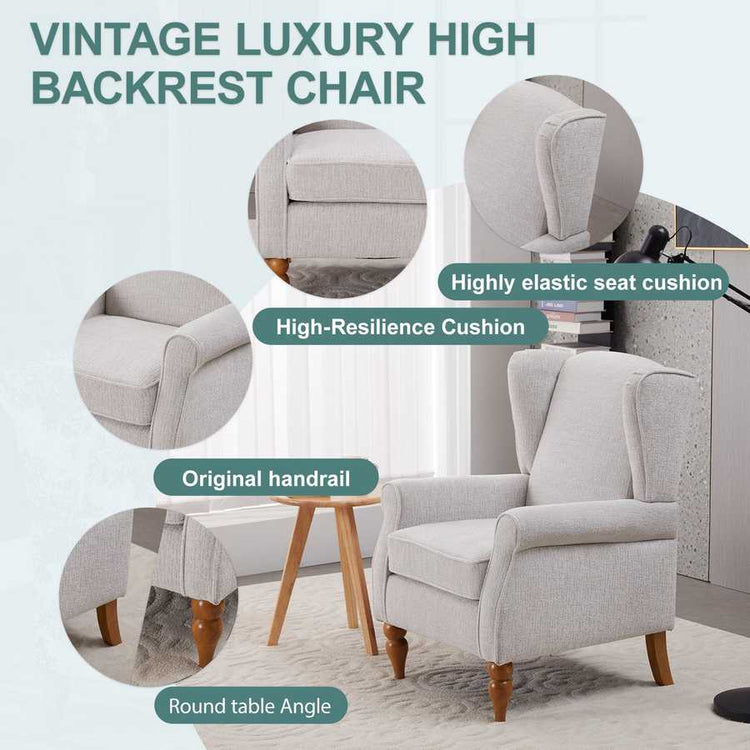 Vintage luxury high backrest chair with detailed features on a light background