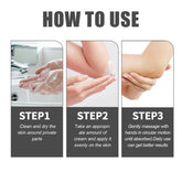 Instructions on how to use a product for personal care, shown in three steps.